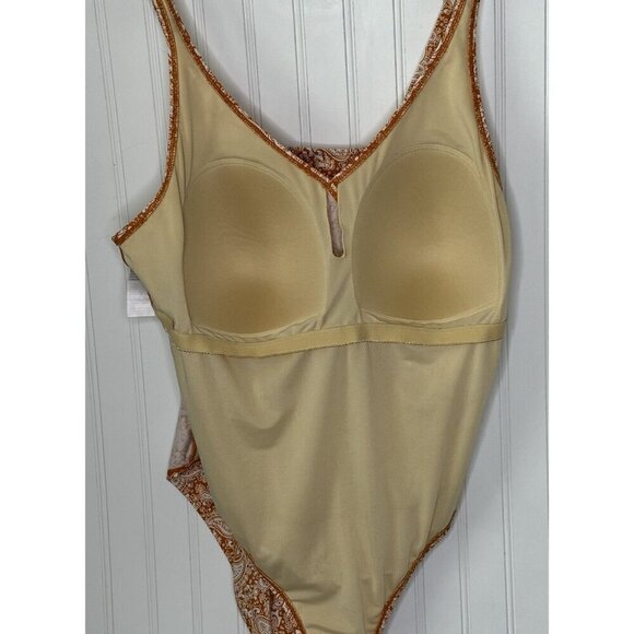 D & Co. Beach Womens 22W Orange Paisley Ruched Faux Wrap Adjust Strap Sw… - Picture 10 of 16